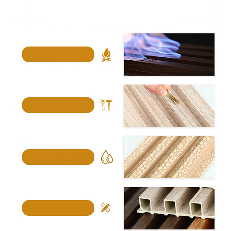 Inomhus WPC Väggpanel Trä Plast Komposit Väggskiva Beklädnad Vattentät Ljud- och brandsäker för gymtillämpning Heminredning