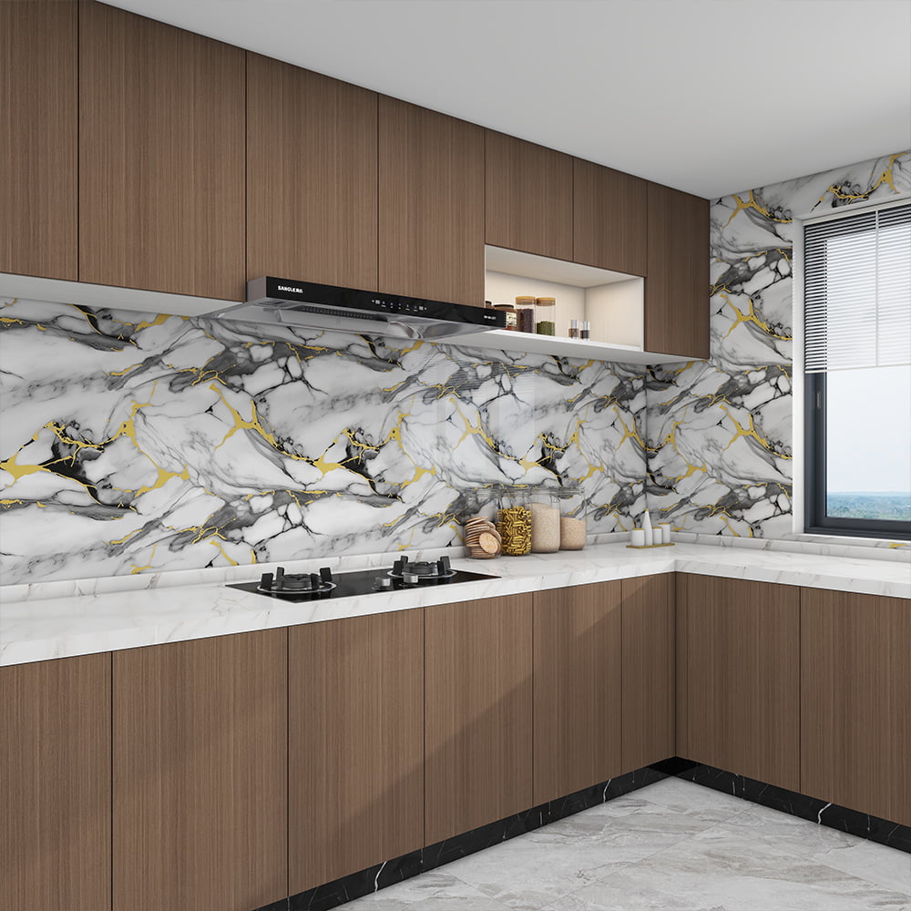 Modern högblank marmor tapetrulle PVC självhäftande vattentät interiör Hemdekoration marmorark klistermärke