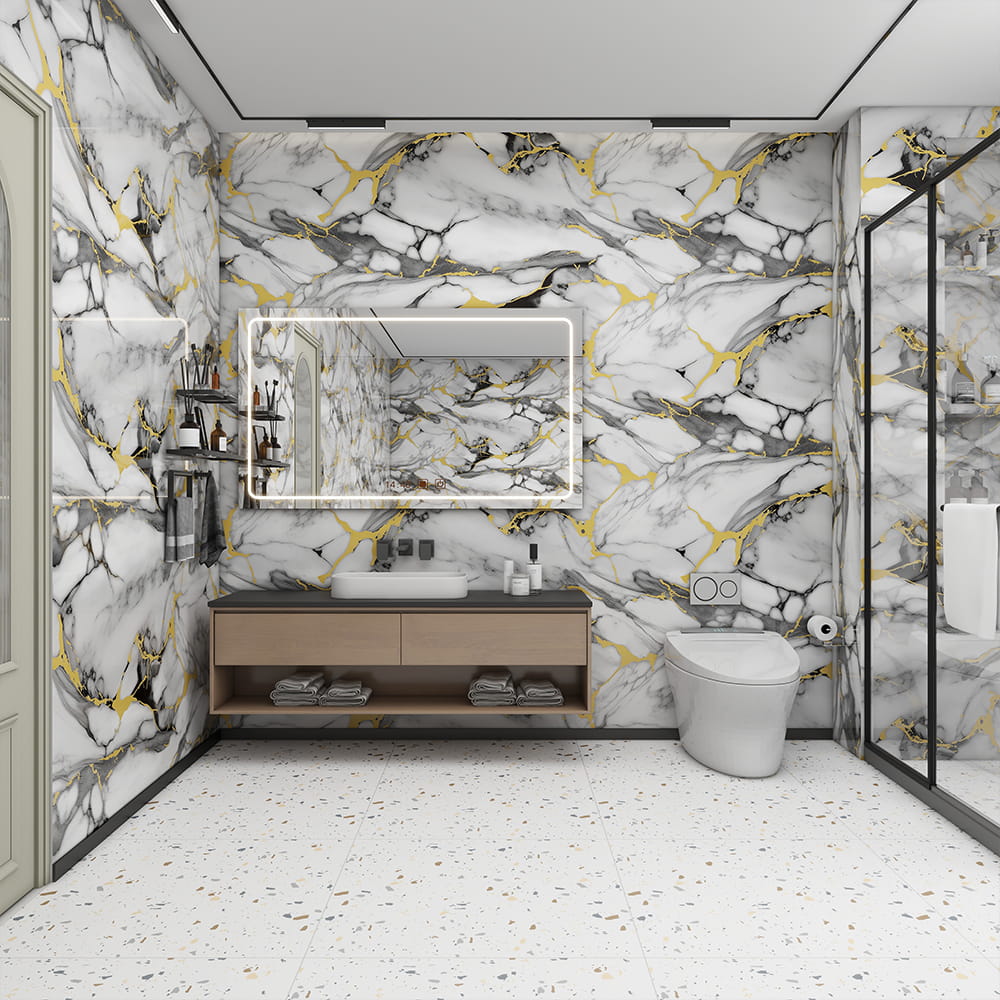 Modern högblank marmor tapetrulle PVC självhäftande vattentät interiör Hemdekoration marmorark klistermärke